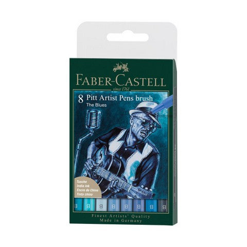 FABER CASTELL PITT 8CT BLUES