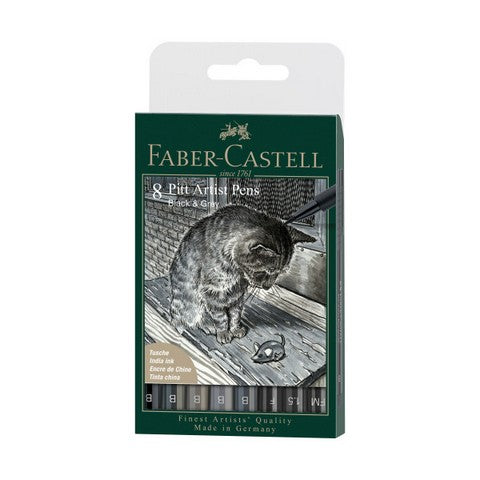 FABER CASTELL PITT 8CT BLACK AND GREYS